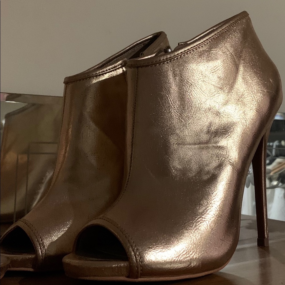 Winter Spring Fall Summer Gold Peep Toe Booties